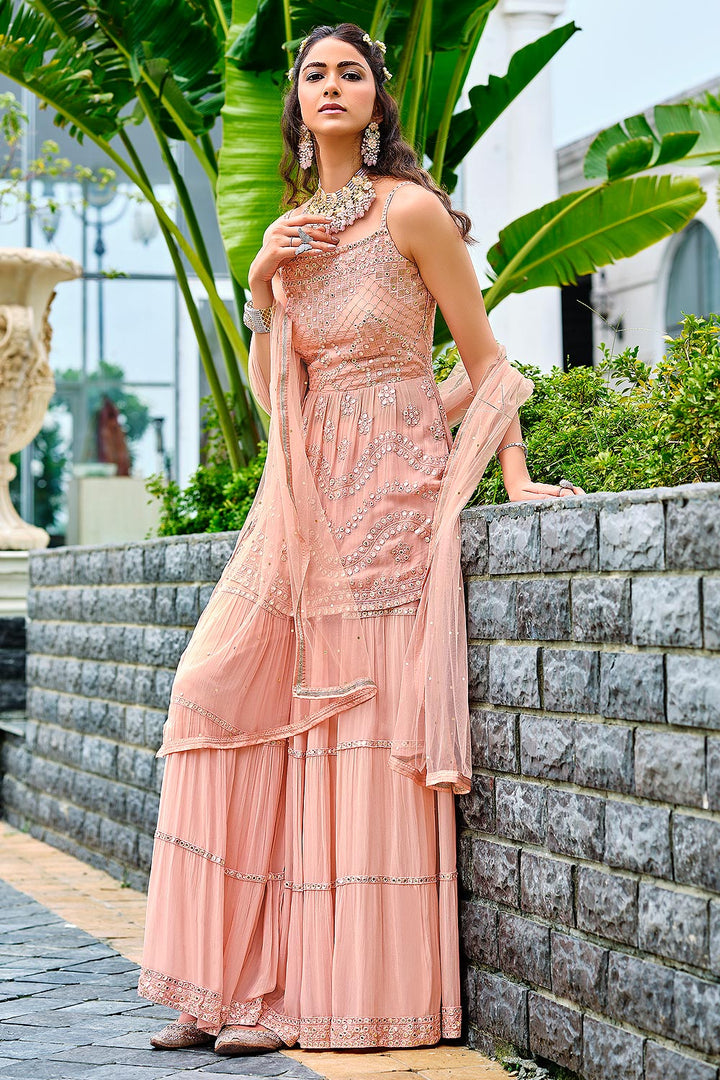 Buy Ready to Wear Pretty Peach Suit - Indo Western Palazzo Suit