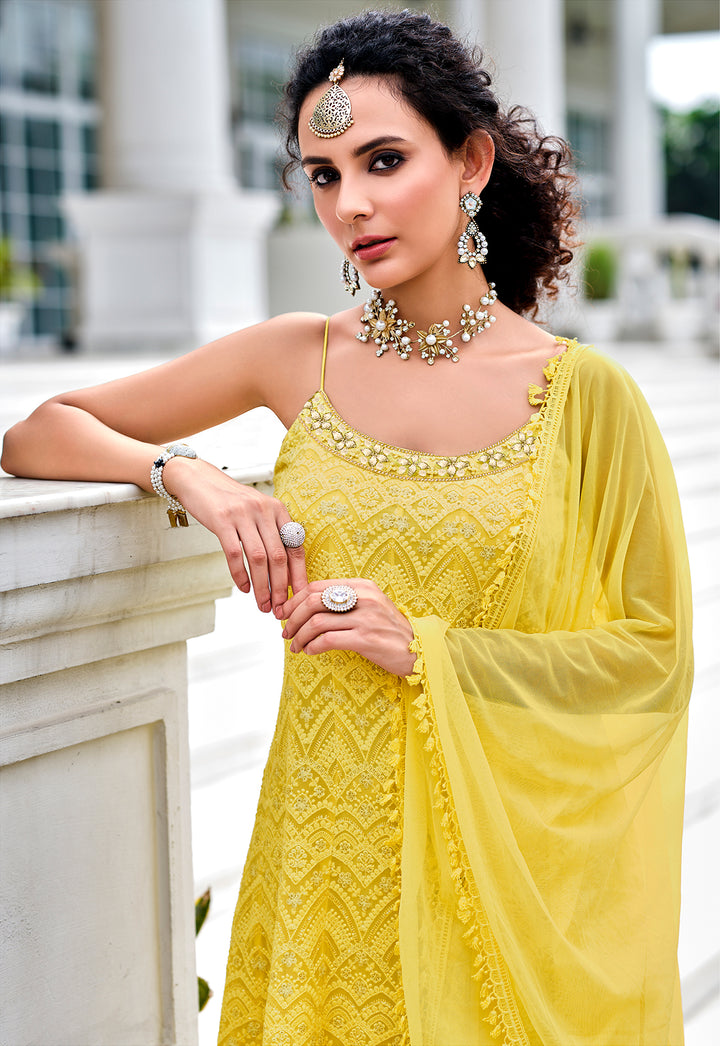 Buy Readymade Bright Yellow Embroidered Suit - Viscose Georgette Suit