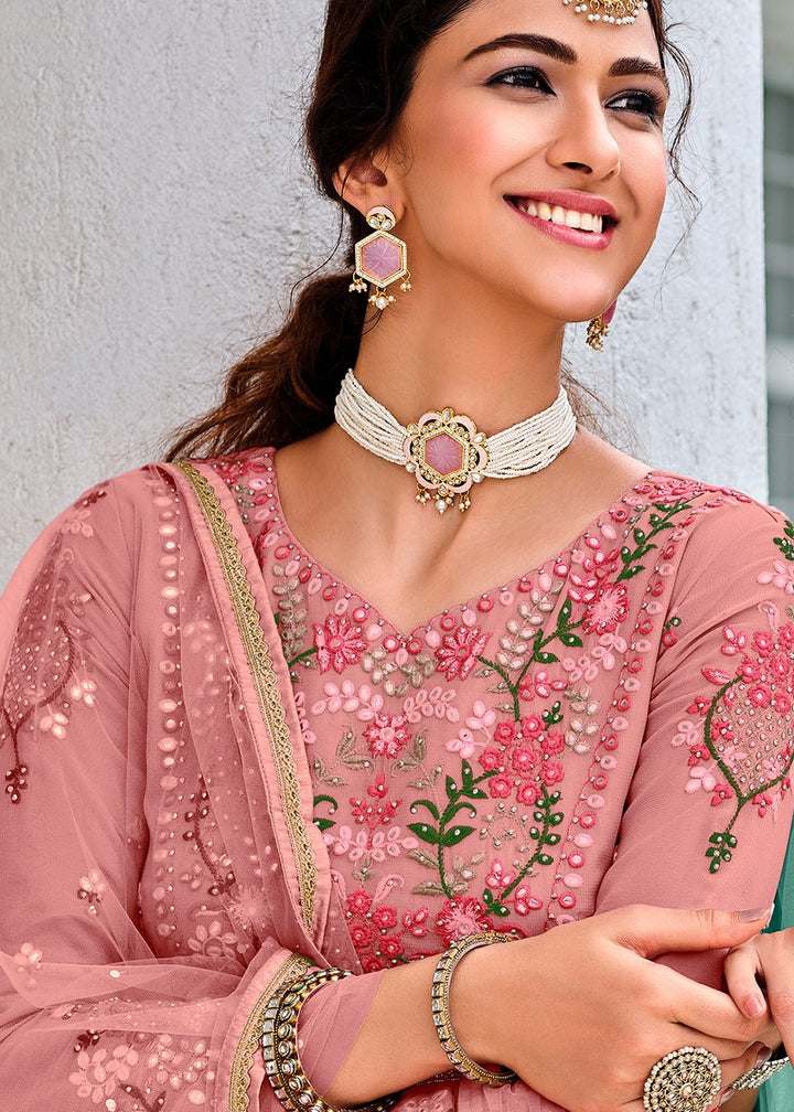 Buy Readymade Mauve Pink Embroidered Suit - Viscose Georgette Suit
