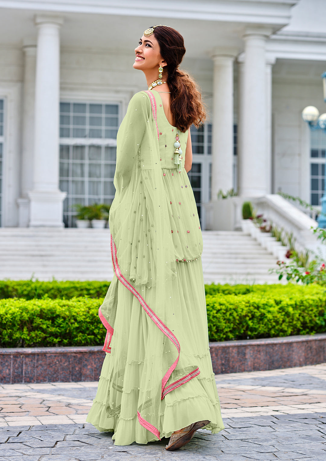 Buy Readymade Light Green Embroidered Suit - Viscose Georgette Suit