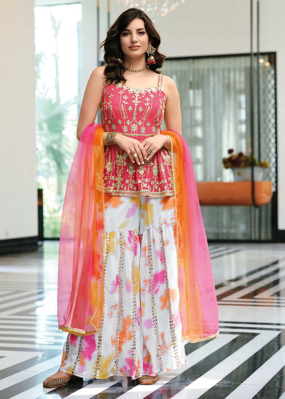 Buy Now Riveting Pink Party Festive Palazzo Salwar Suit Online in USA, UK, Canada, Germany & Worldwide at Empress Clothing. 