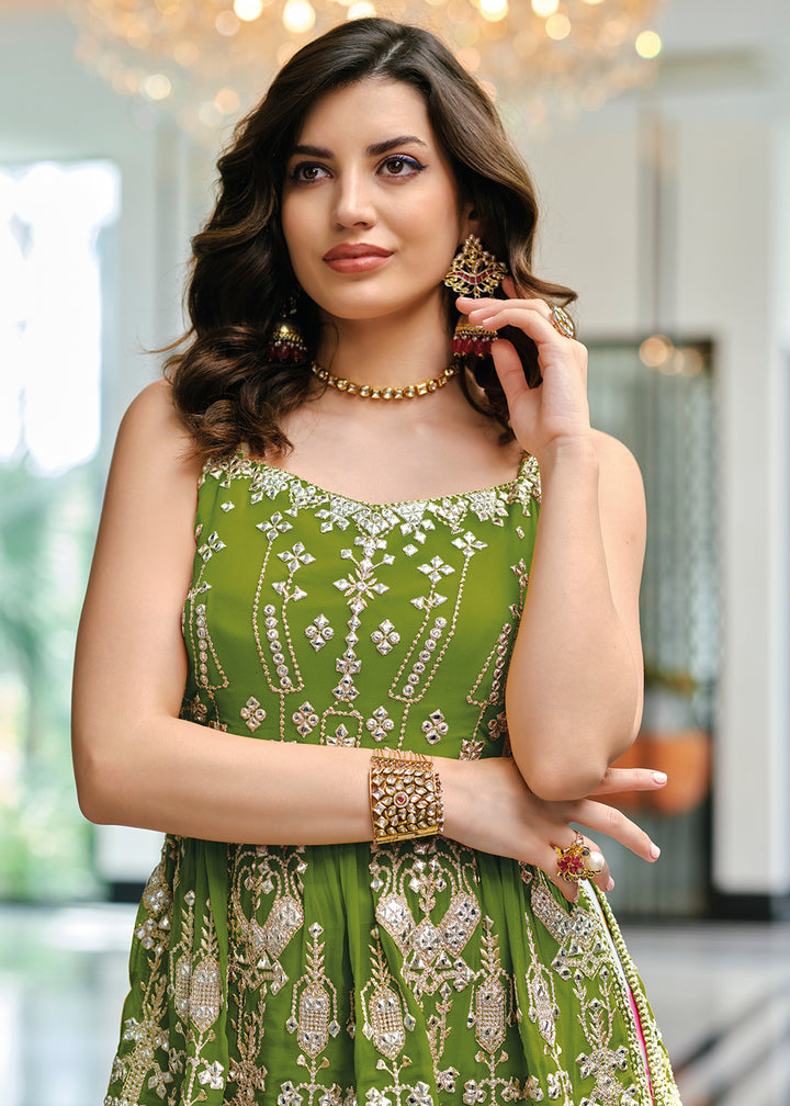 Buy Now Subline Green Party Festive Palazzo Salwar Suit Online in USA, UK, Canada, Germany & Worldwide at Empress Clothing.