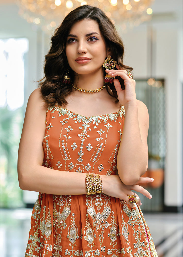 Buy Now Special Orange Party Festive Palazzo Salwar Suit Online in USA, UK, Canada, Germany & Worldwide at Empress Clothing.