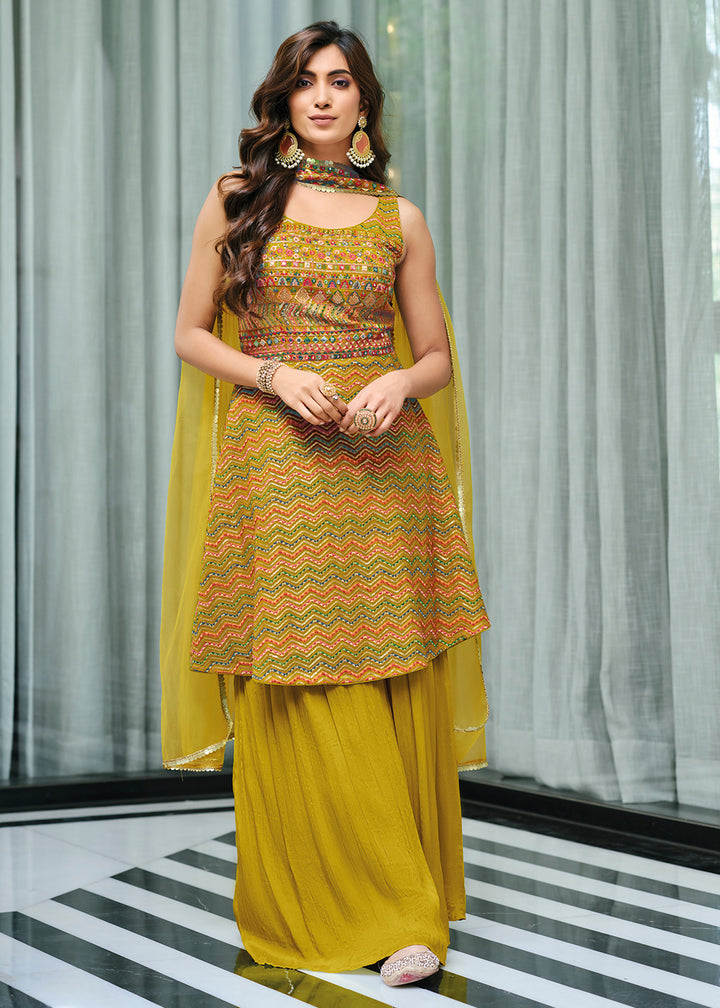Buy Now Divine Yellow Party Festive Palazzo Salwar Suit Online in USA, UK, Canada, Germany & Worldwide at Empress Clothing.