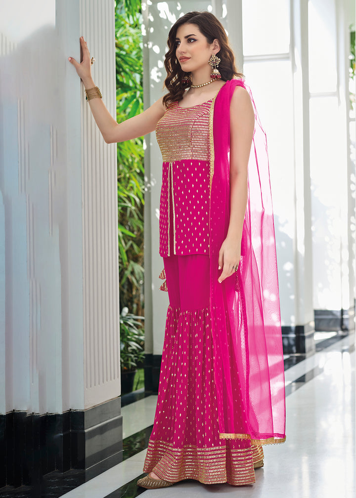 Shop Now Indo Western Magenta Georgette Festive Party Gharara Suit Online at Empress Clothing in USA, UK, Canada, Germany & Worldwide.