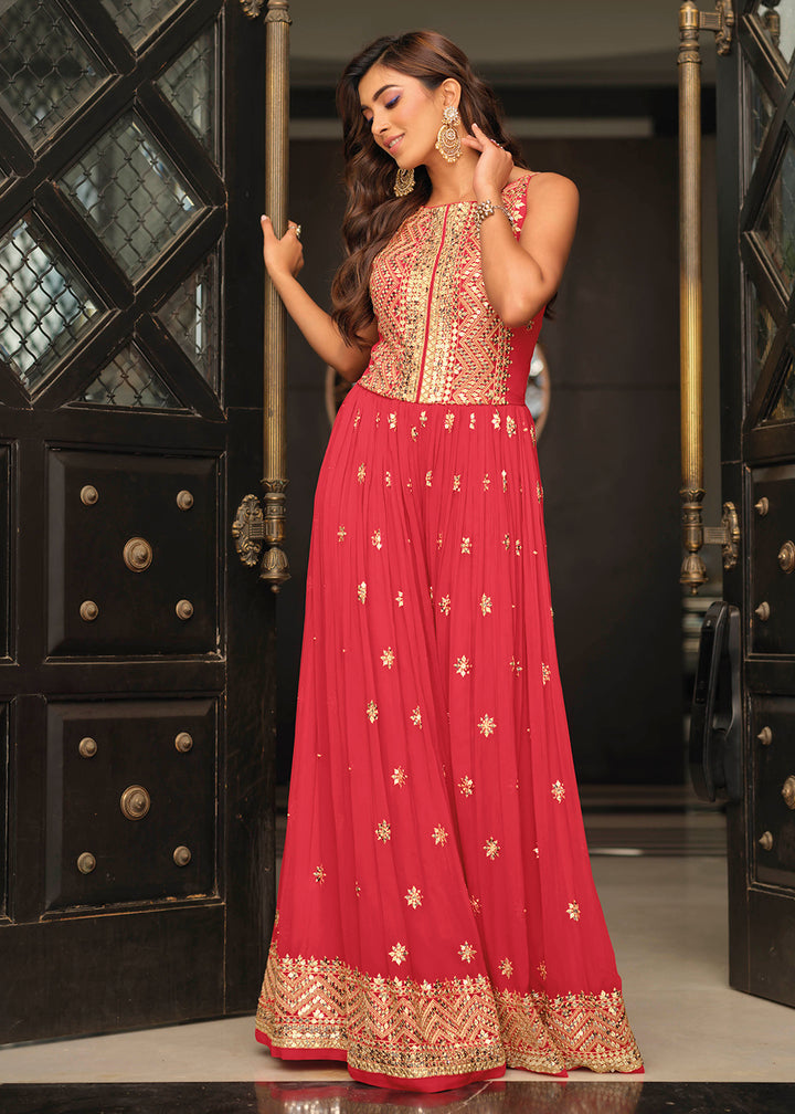 Buy Now Fuchsia Pink Indo-Western Embroidered Jumpsuit Online in USA, UK, Canada, Germany & Worldwide at Empress Clothing.