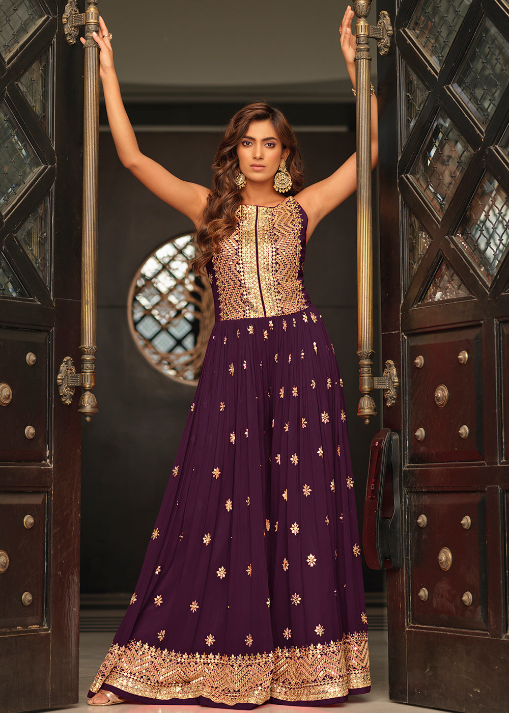 Buy Now Dark Purple Indo-Western Embroidered Jumpsuit Online in USA, UK, Canada, Germany & Worldwide at Empress Clothing. 