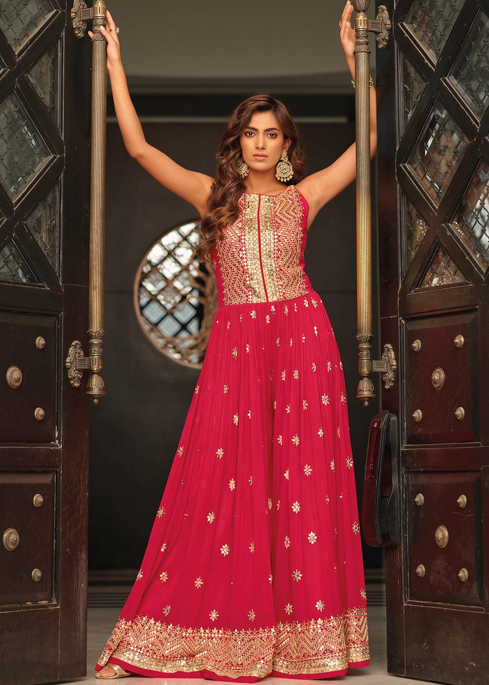 Buy Now Hot Pink Indo-Western Embroidered Jumpsuit Online in USA, UK, Canada, Germany & Worldwide at Empress Clothing. 