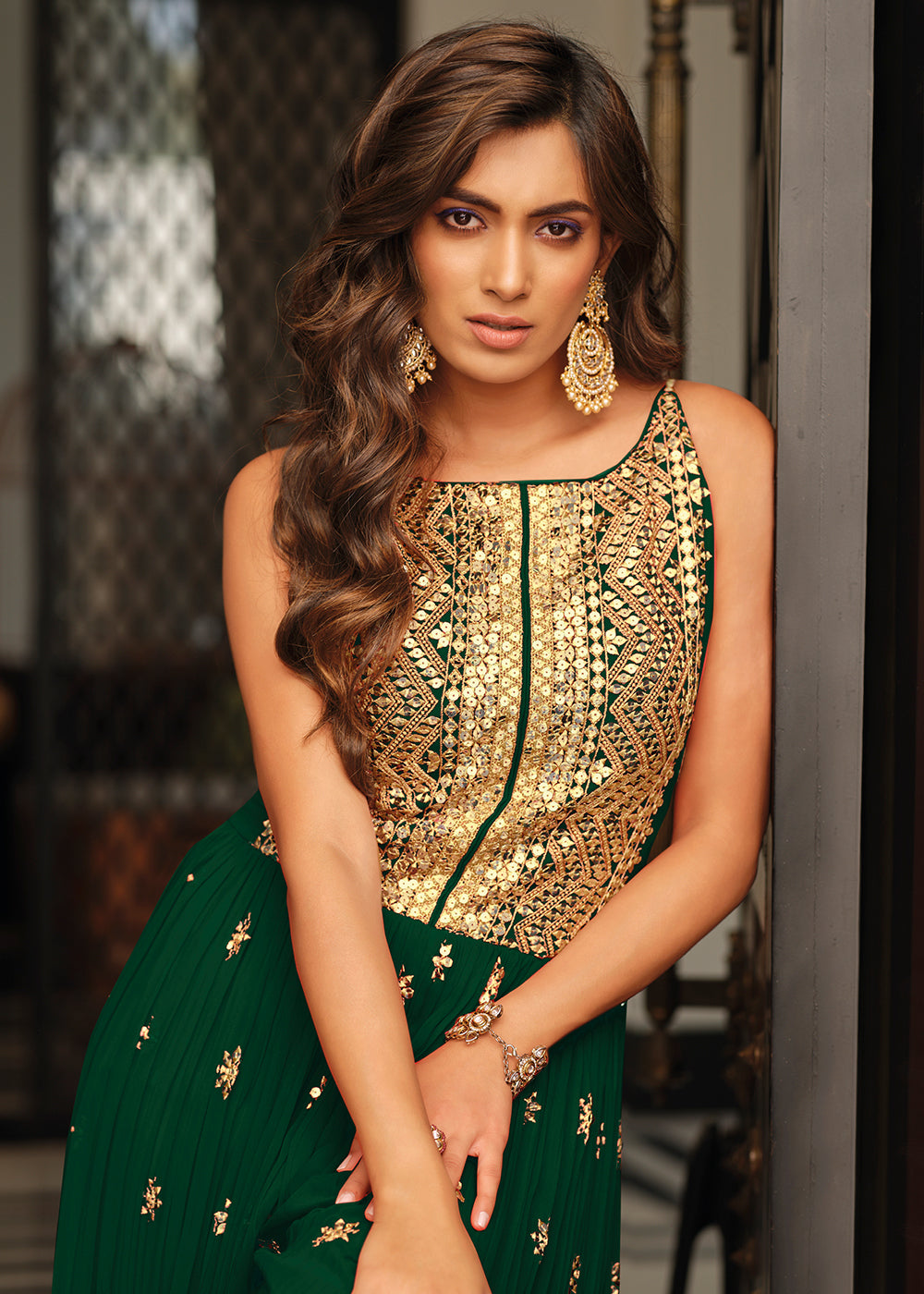 Buy Now Dark Green Indo-Western Embroidered Jumpsuit Online in USA, UK, Canada, Germany & Worldwide at Empress Clothing.