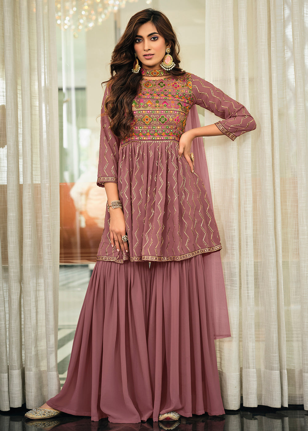 Buy Now Mauve Pink Festive Wear Georgette Salwar Suit Online in USA, UK, Canada, Germany & Worldwide at Empress Clothing.