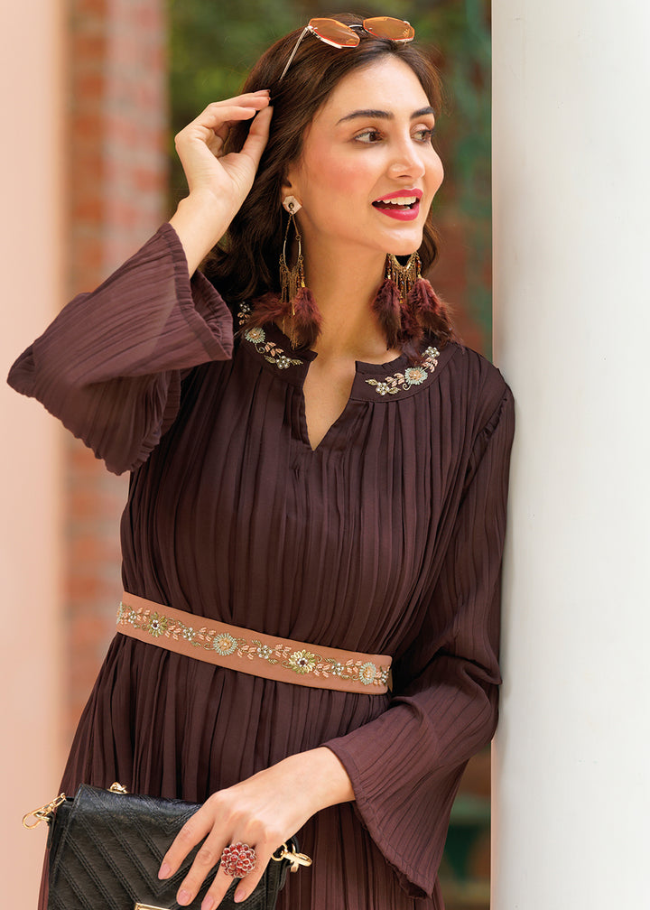Buy Now Shaded Brown Ombre Crushed Khatli Work Georgette Gown Online in USA, UK, Australia, New Zealand, Canada & Worldwide at Empress Clothing.