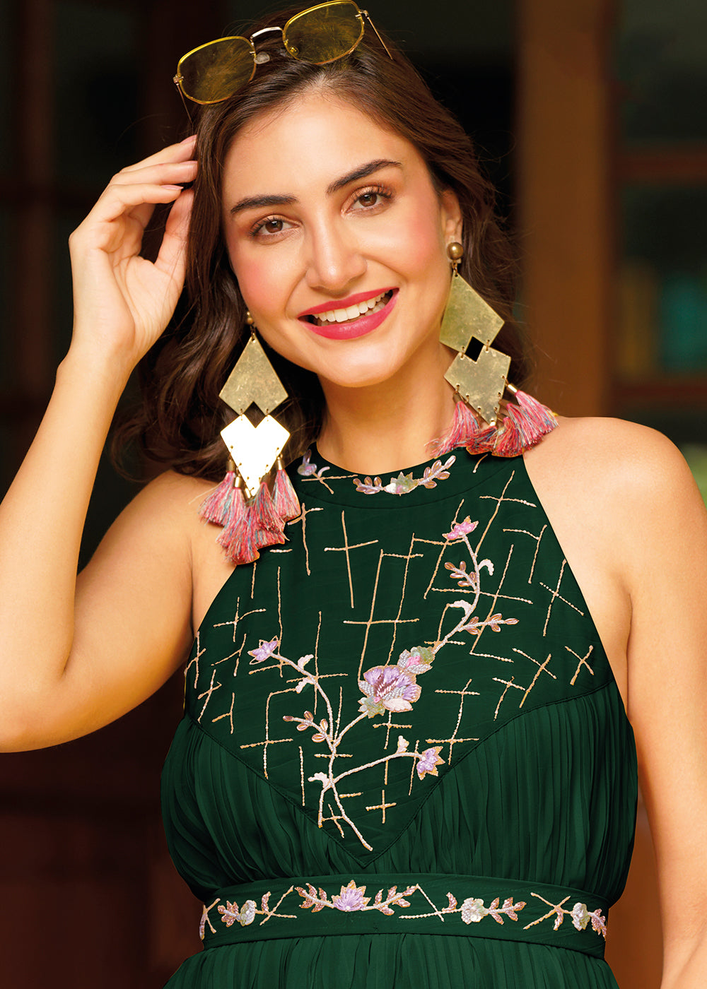 Buy Indo Western Maxi Gown - Bottle Green Georgette Embellished Gown Empress Clothing Buy Indo Western Maxi Gown - Bottle Green Georgette Embellished Gown Empress Clothing