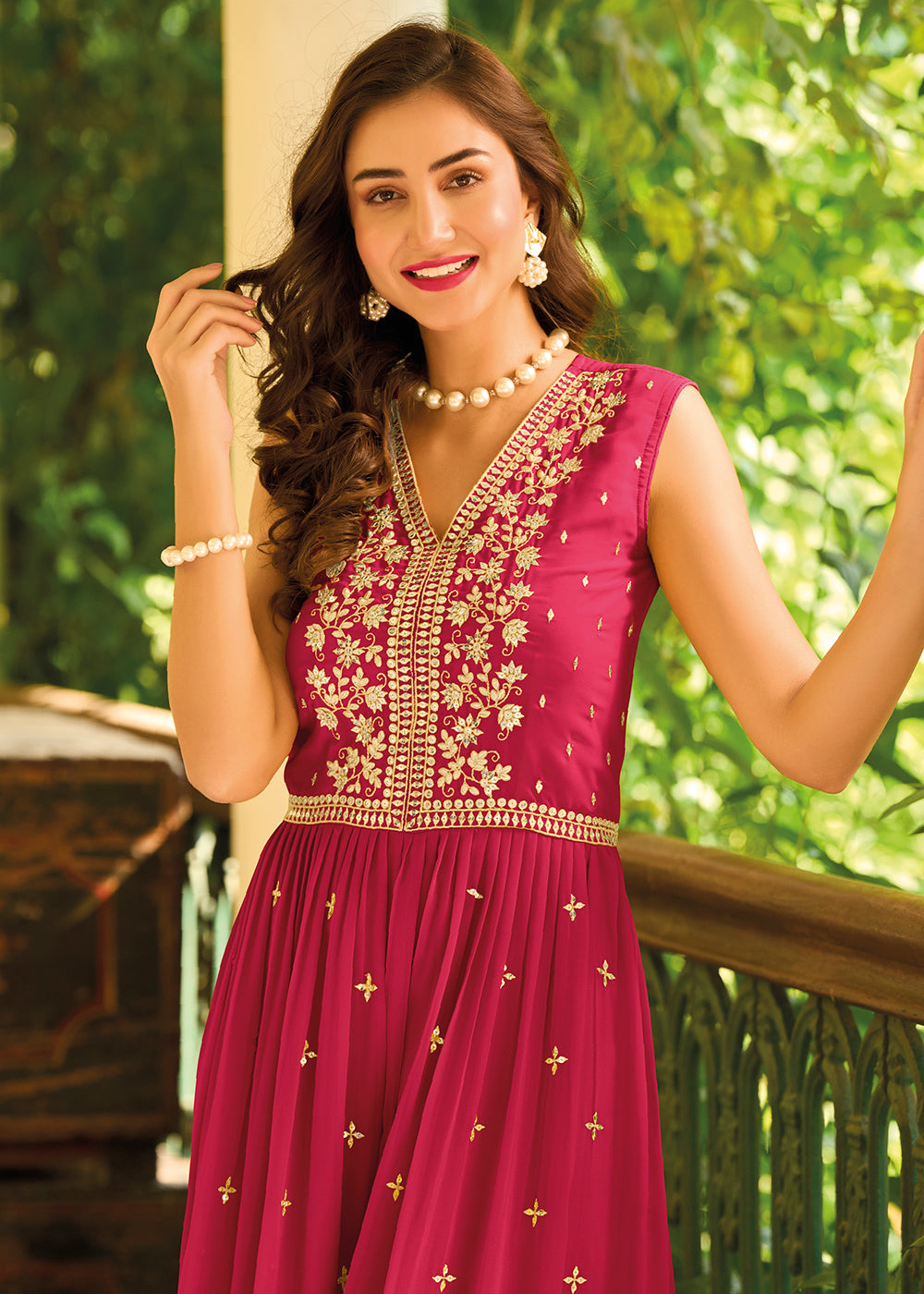 Buy Now Deep Pink Indo-Western Embroidered Georgette Jumpsuit Online in USA, UK, Canada, Germany & Worldwide at Empress Clothing.