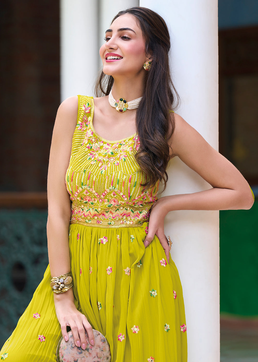 Buy Now Pretty Mustard Indo-Western Embroidered Georgette Jumpsuit Online in USA, UK, Canada, Germany & Worldwide at Empress Clothing. 