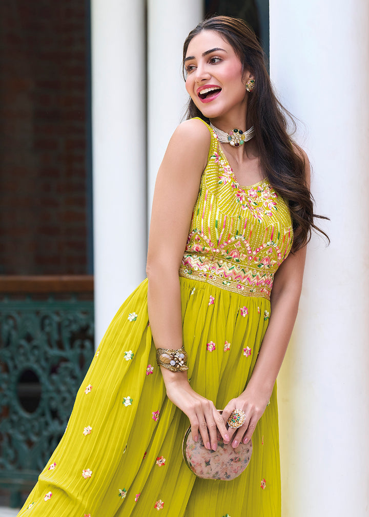 Buy Now Pretty Mustard Indo-Western Embroidered Georgette Jumpsuit Online in USA, UK, Canada, Germany & Worldwide at Empress Clothing. 