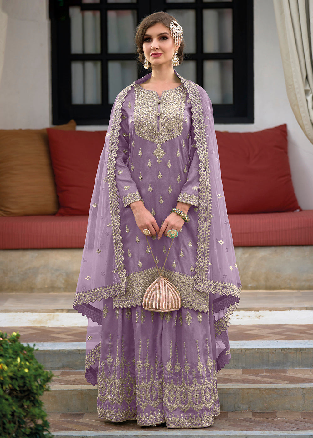 Shop Now Festive Trendy Lavender Heavy Silk Sharara Suit Online at Empress Clothing in USA, UK, Canada, Italy & Worldwide.