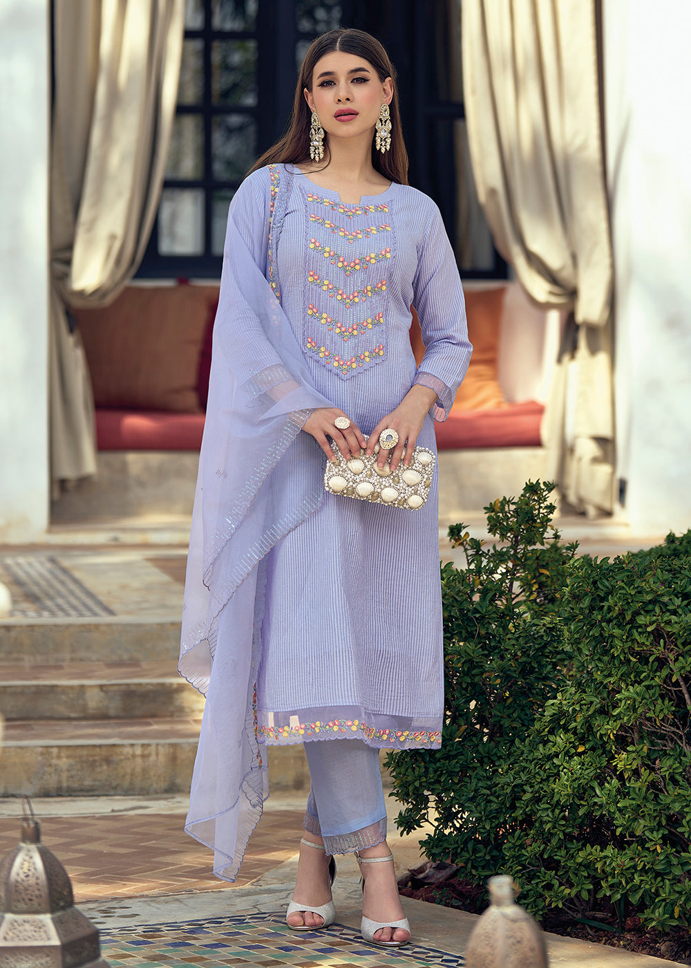 Buy Now Cotton Lovely Lavender Embroidered Pant Style Salwar Suit Set Online in USA, UK, Canada, Germany, Australia & Worldwide at Empress Clothing. 