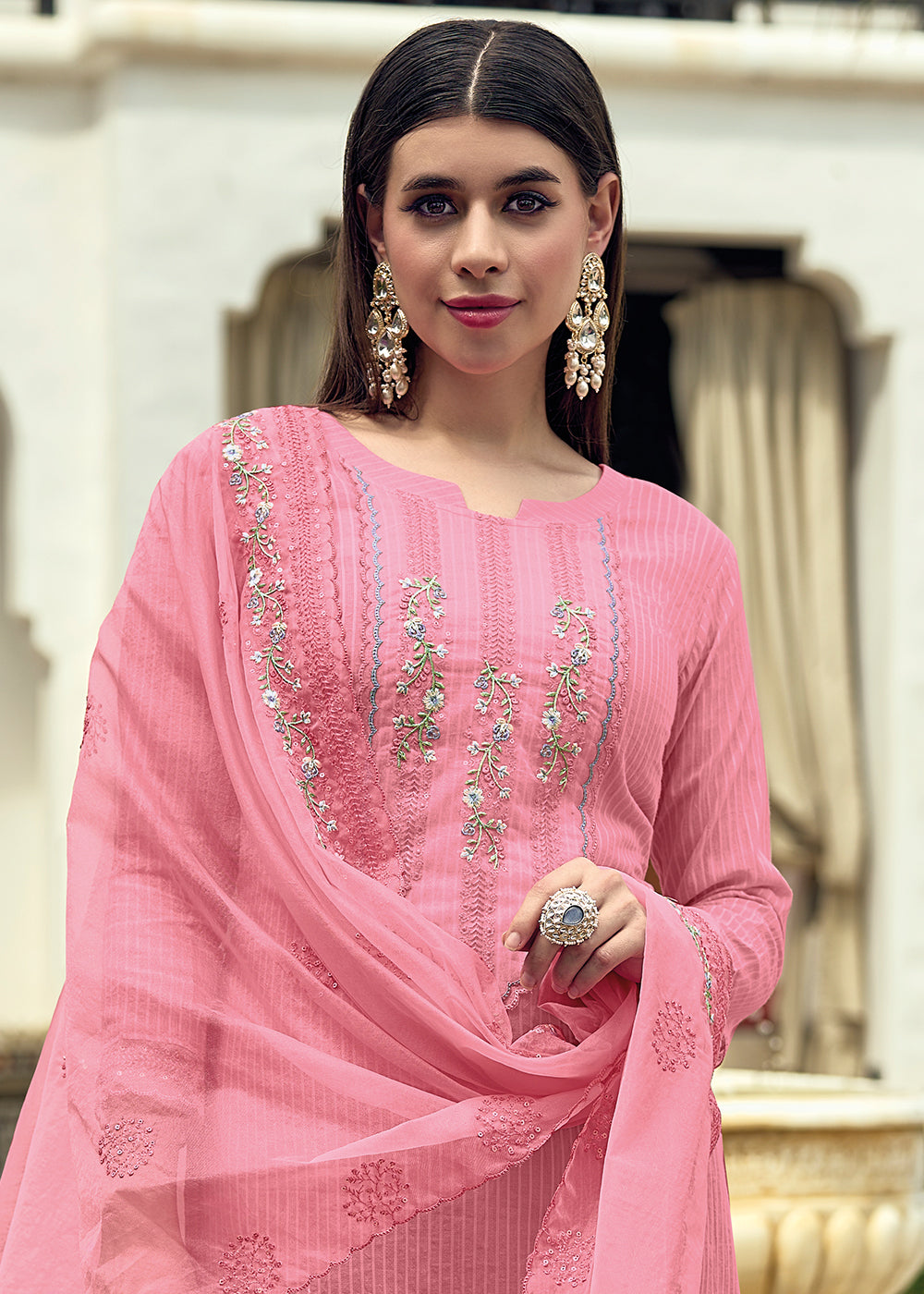 Buy Now Cotton Lovely Pink Embroidered Pant Style Salwar Suit Set Online in USA, UK, Canada, Germany, Australia & Worldwide at Empress Clothing.