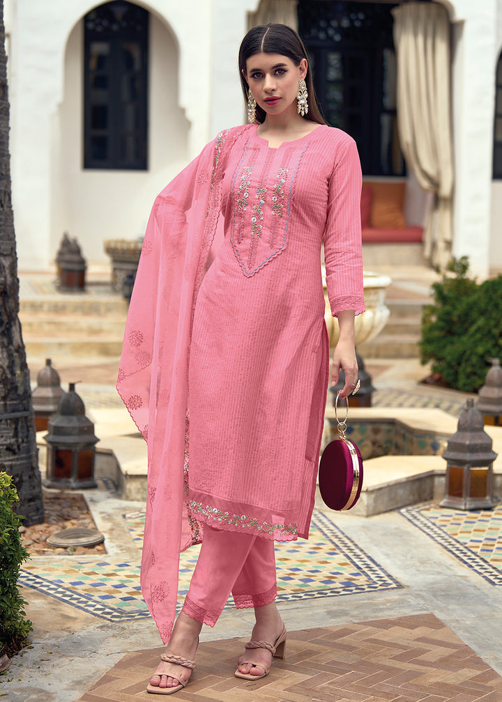 Buy Now Cotton Lovely Pink Embroidered Pant Style Salwar Suit Set Online in USA, UK, Canada, Germany, Australia & Worldwide at Empress Clothing.