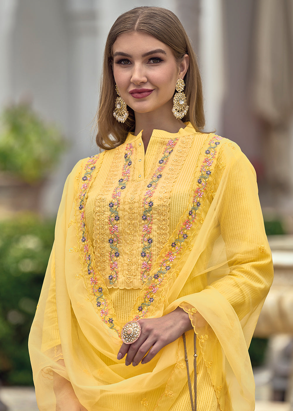 Buy Now Cotton Lovely Yellow Embroidered Pant Style Salwar Suit Set Online in USA, UK, Canada, Germany, Australia & Worldwide at Empress Clothing. 