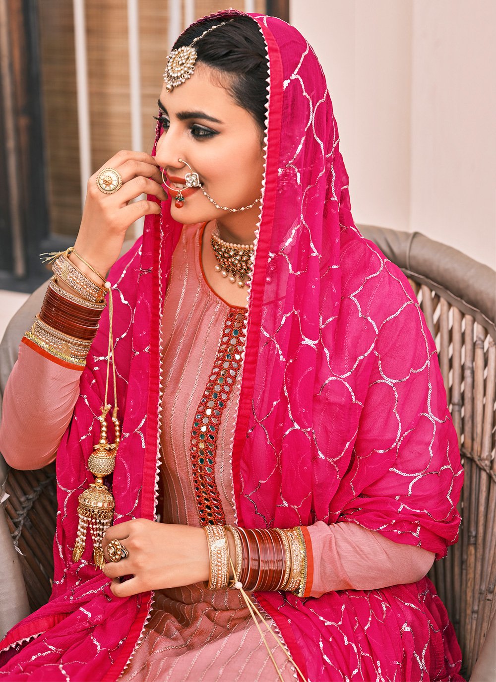 Buy Pakistani Style Soft Pink Suit - Embroidered Suit with Palazzo