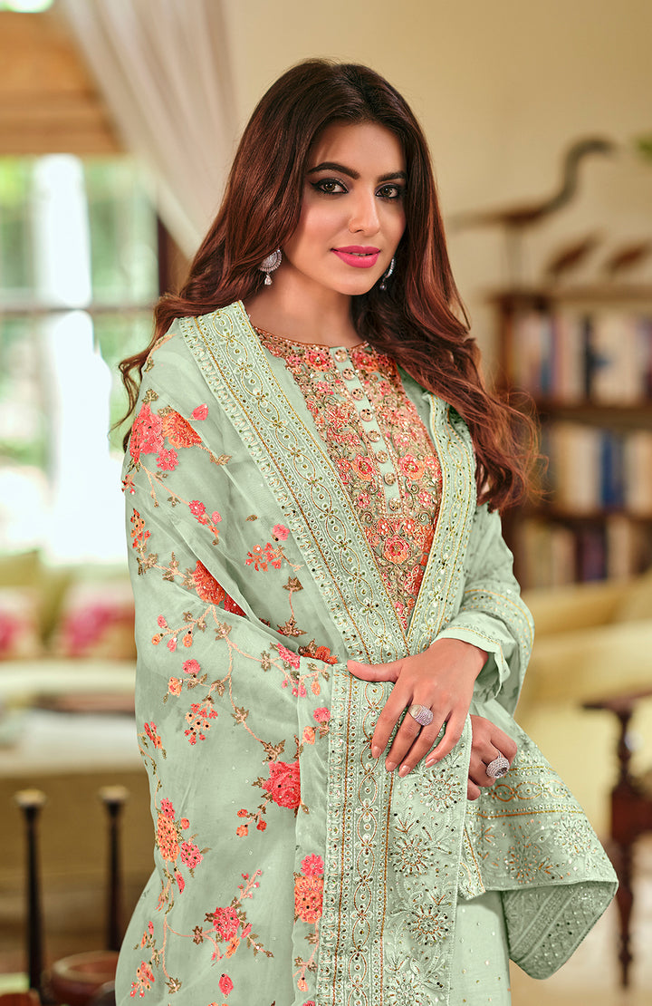 Buy Pastel Green Viscose Silk Suit - Designer Pakistani Salwar Suit