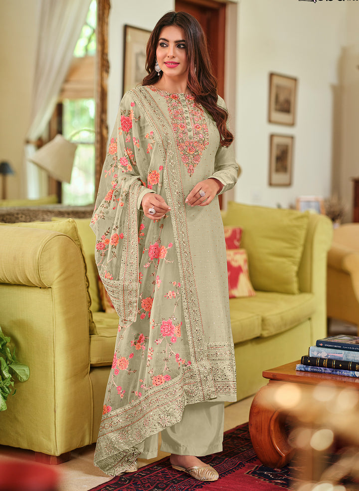 Buy Sage Green Viscose Silk Suit - Designer Pakistani Salwar Suit