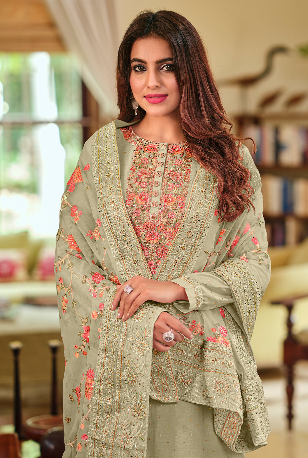 Buy Sage Green Viscose Silk Suit - Designer Pakistani Salwar Suit