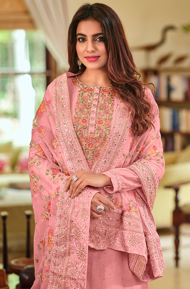 Buy Light Pink Viscose Silk Suit - Designer Pakistani Salwar Suit