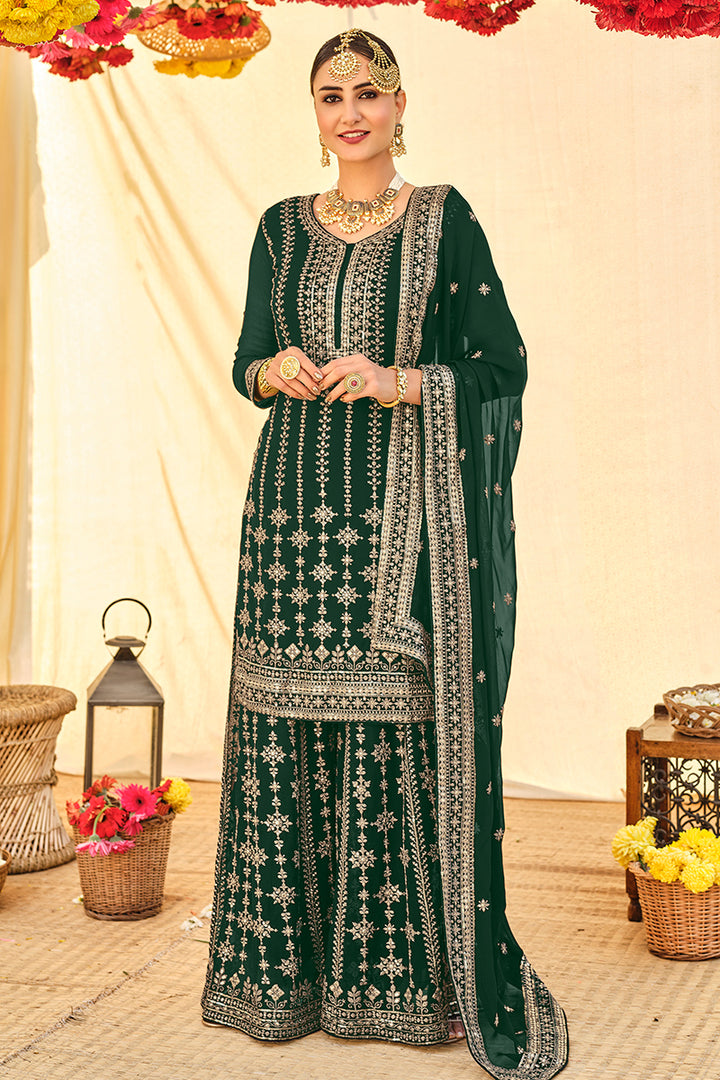Buy Elegant Green All Over Embroidered Suit - Palazzo Style Salwar Suit