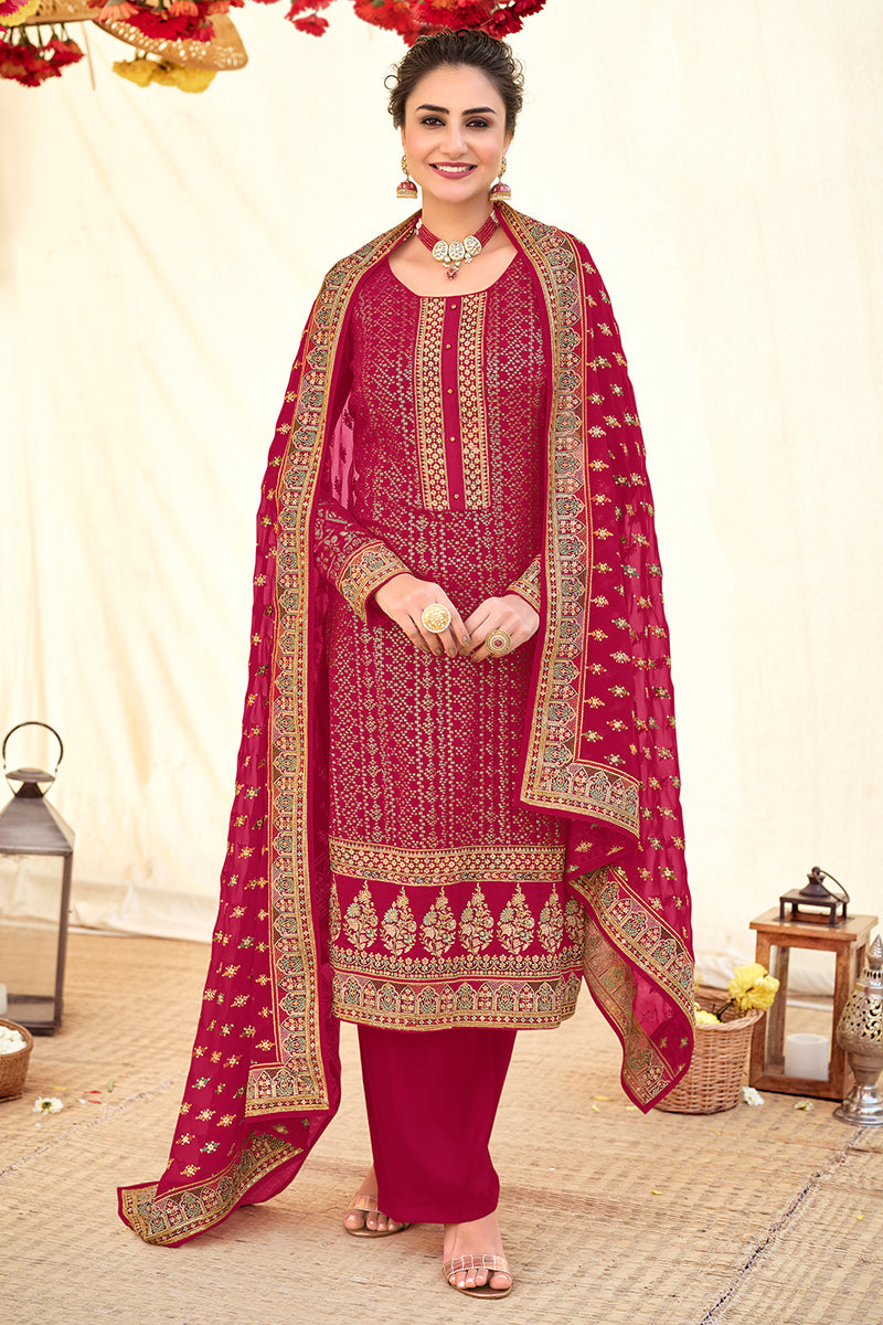Buy Hot Pink Blooming Georgette Suit - Pakistani Style Salwar Suit