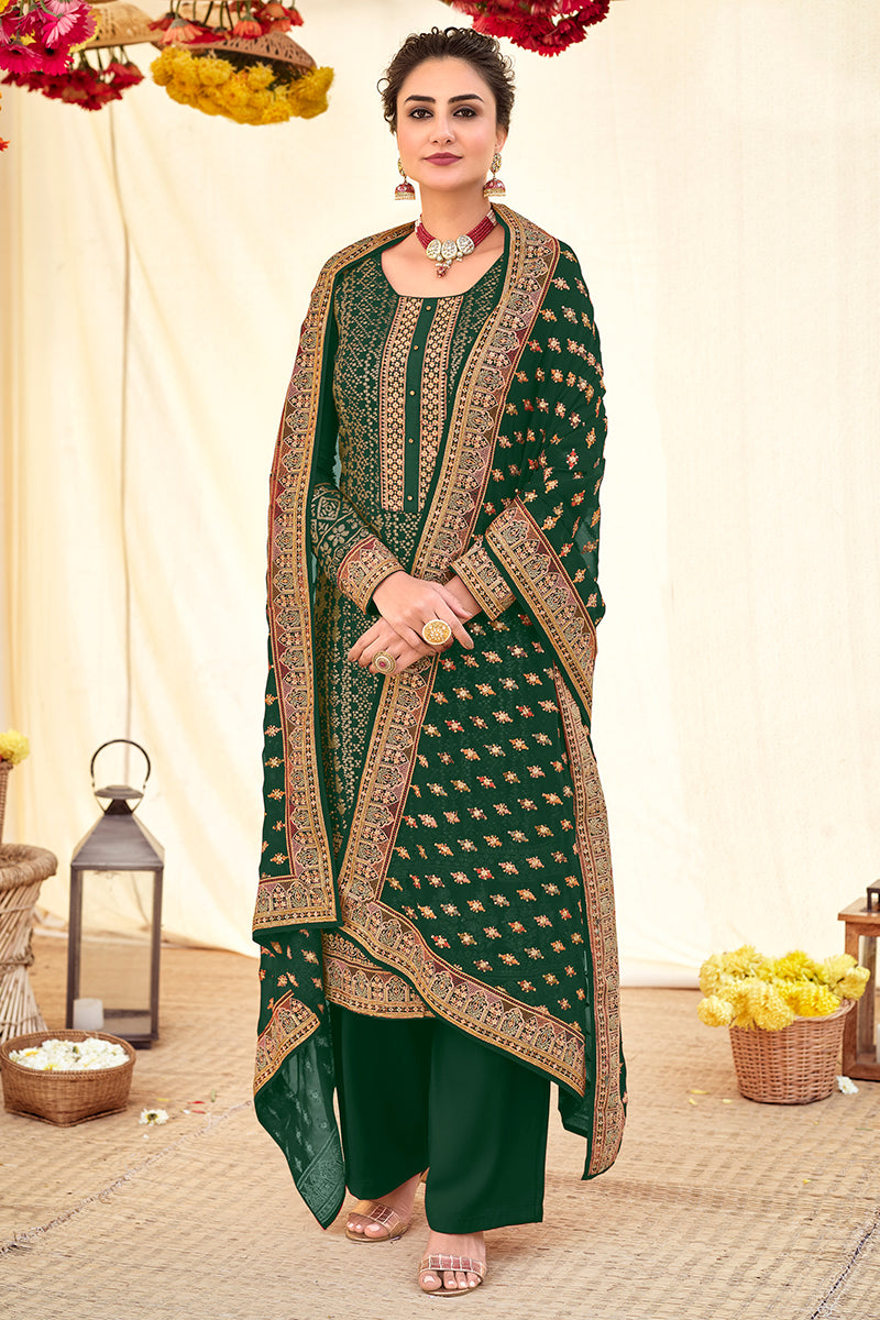 Buy Dark Green Blooming Georgette Suit - Pakistani Style Salwar Suit