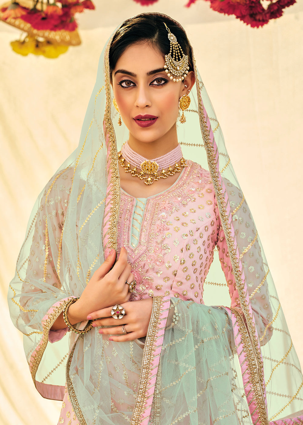Buy Blush Pink Zari & Mirror Embroidered Sharara - Festive Sharara Suit Online