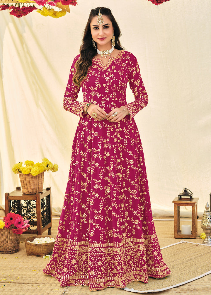 Buy Magenta Pink Embroidered  Anarkali - Georgette Anarkali Suit