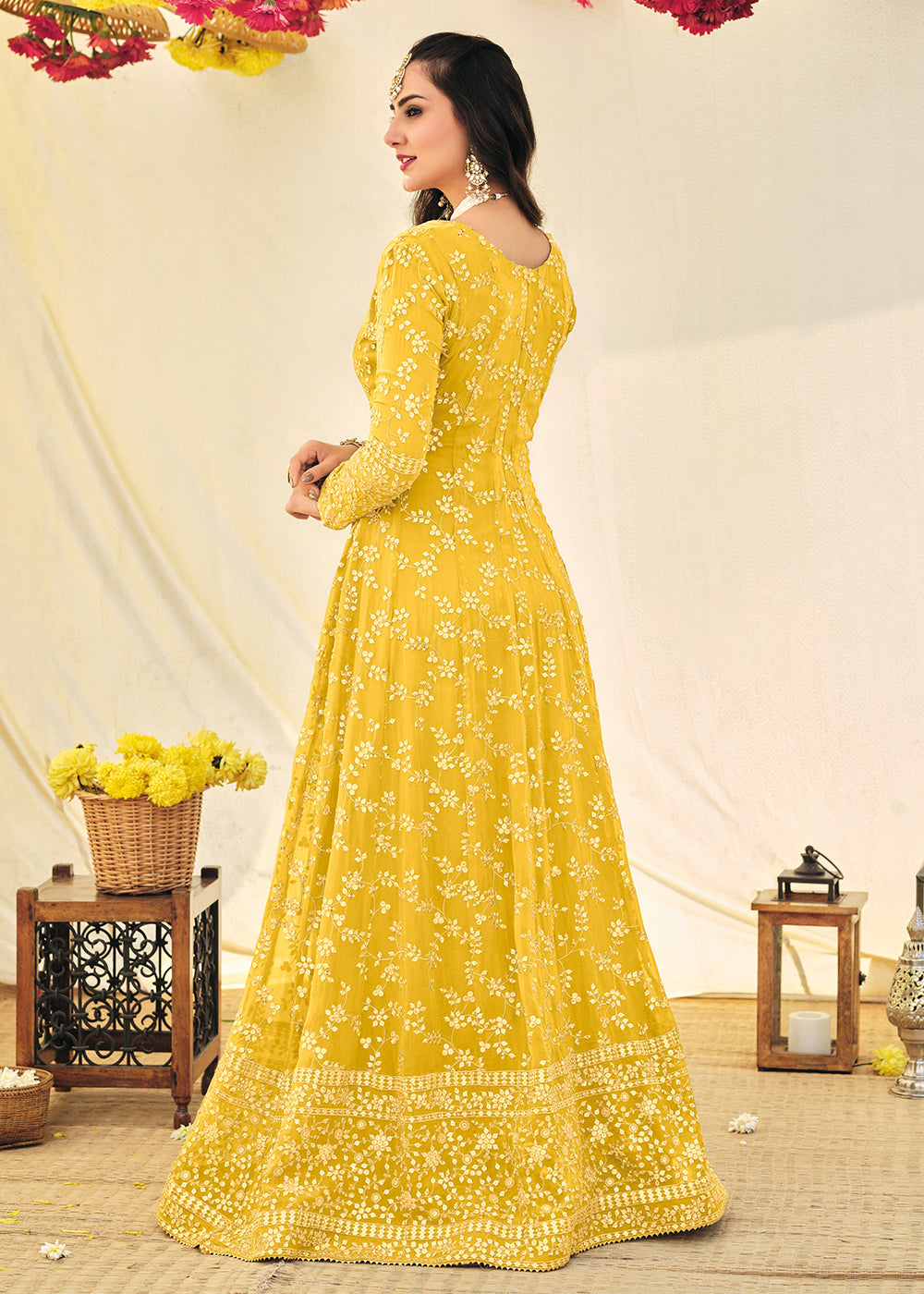 Buy Haldi Yellow Embroidered  Anarkali - Georgette Anarkali Suit