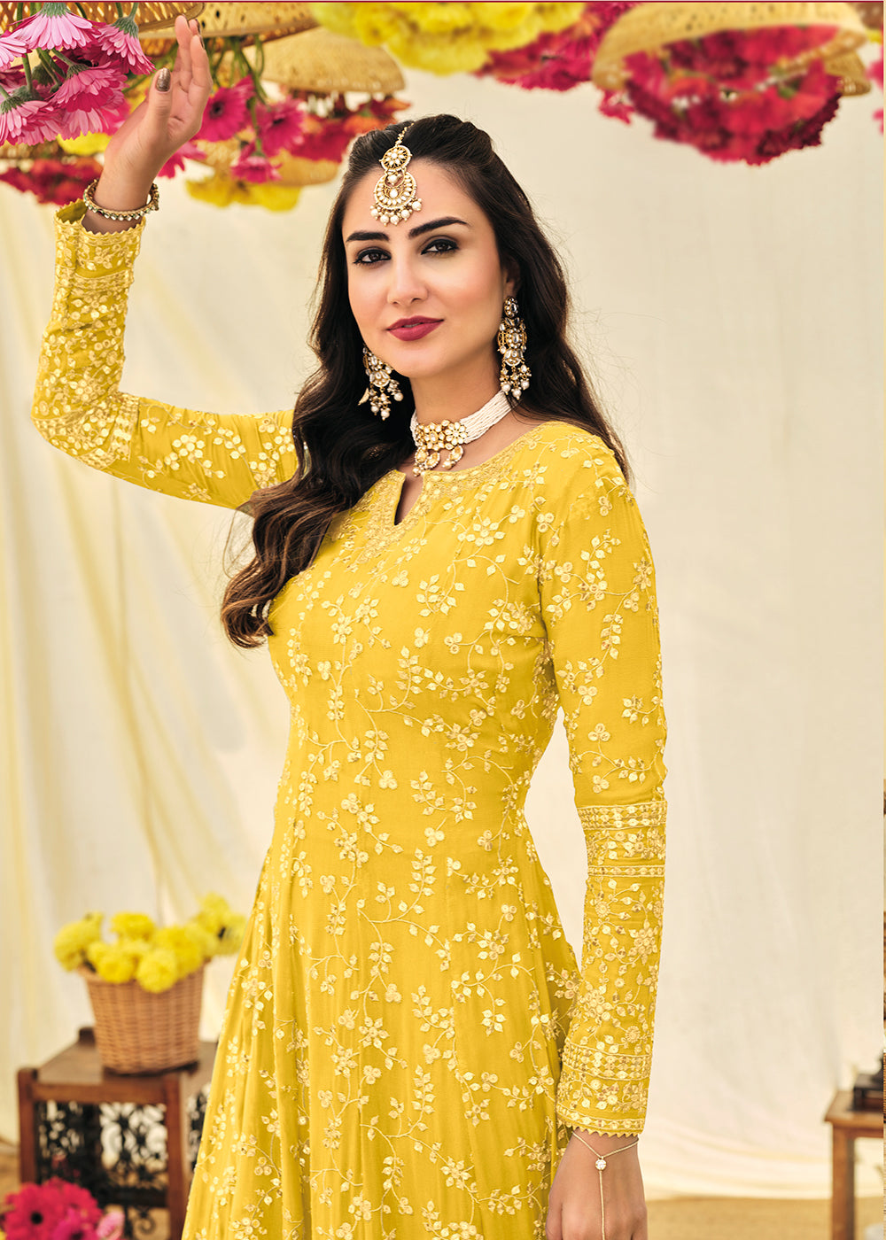 Buy Haldi Yellow Embroidered  Anarkali - Georgette Anarkali Suit