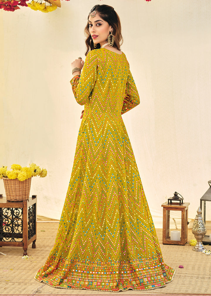 Buy Designer Yellow Embroidered  Anarkali - Georgette Anarkali Suit
