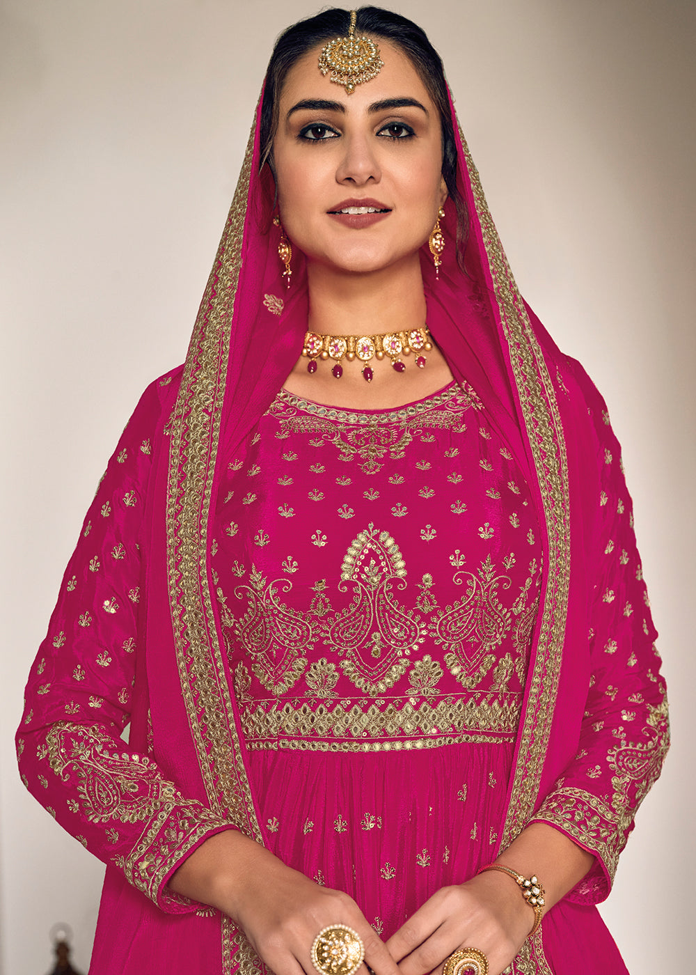 Buy Hot Pink and Gold Embroidered Sharara Designer Sharara Suit