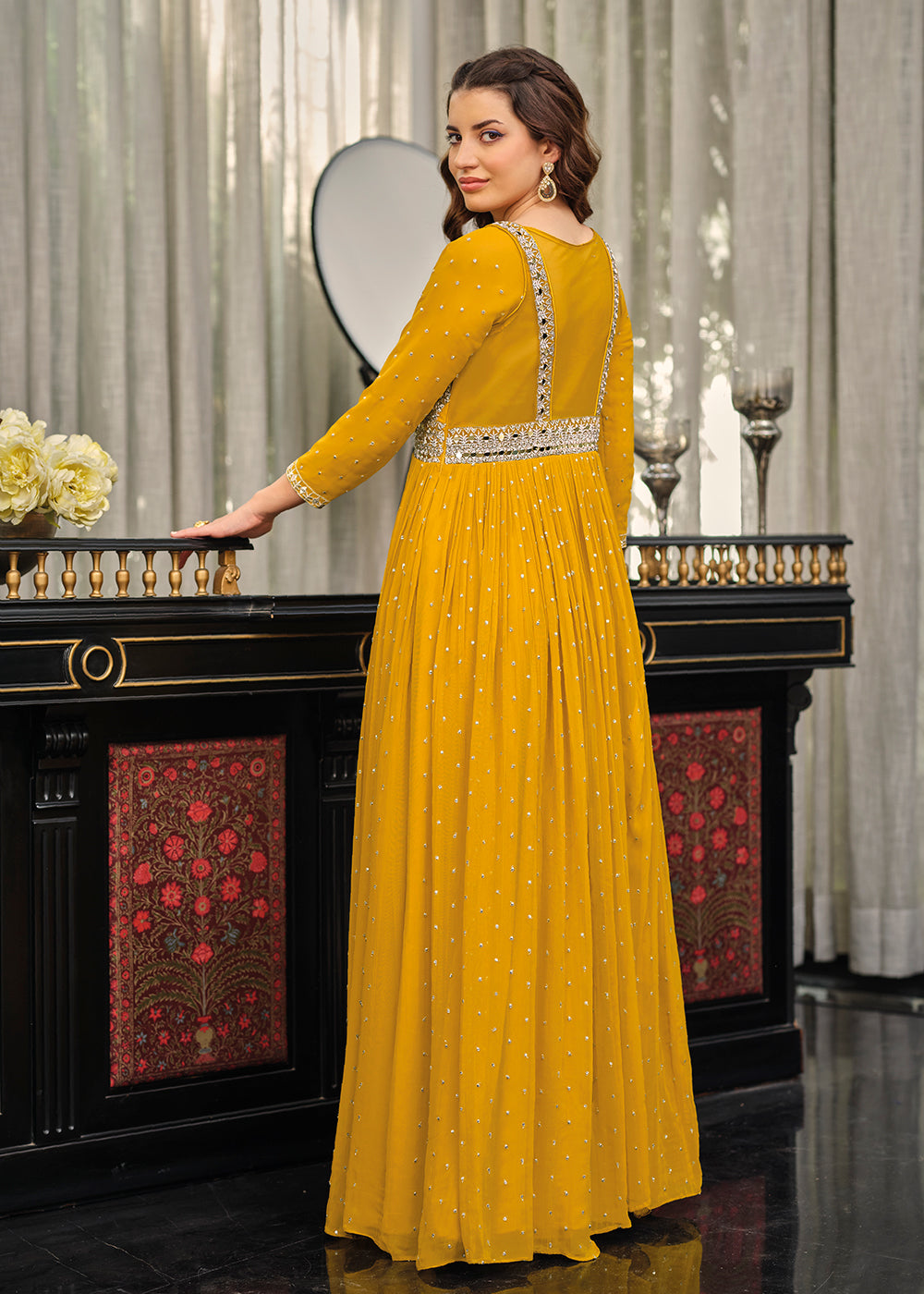 Buy Now Yellow Haldi Wedding Party Wear Long Anarkali Gown Online in USA, UK, Australia, New Zealand, Canada & Worldwide at Empress Clothing.
