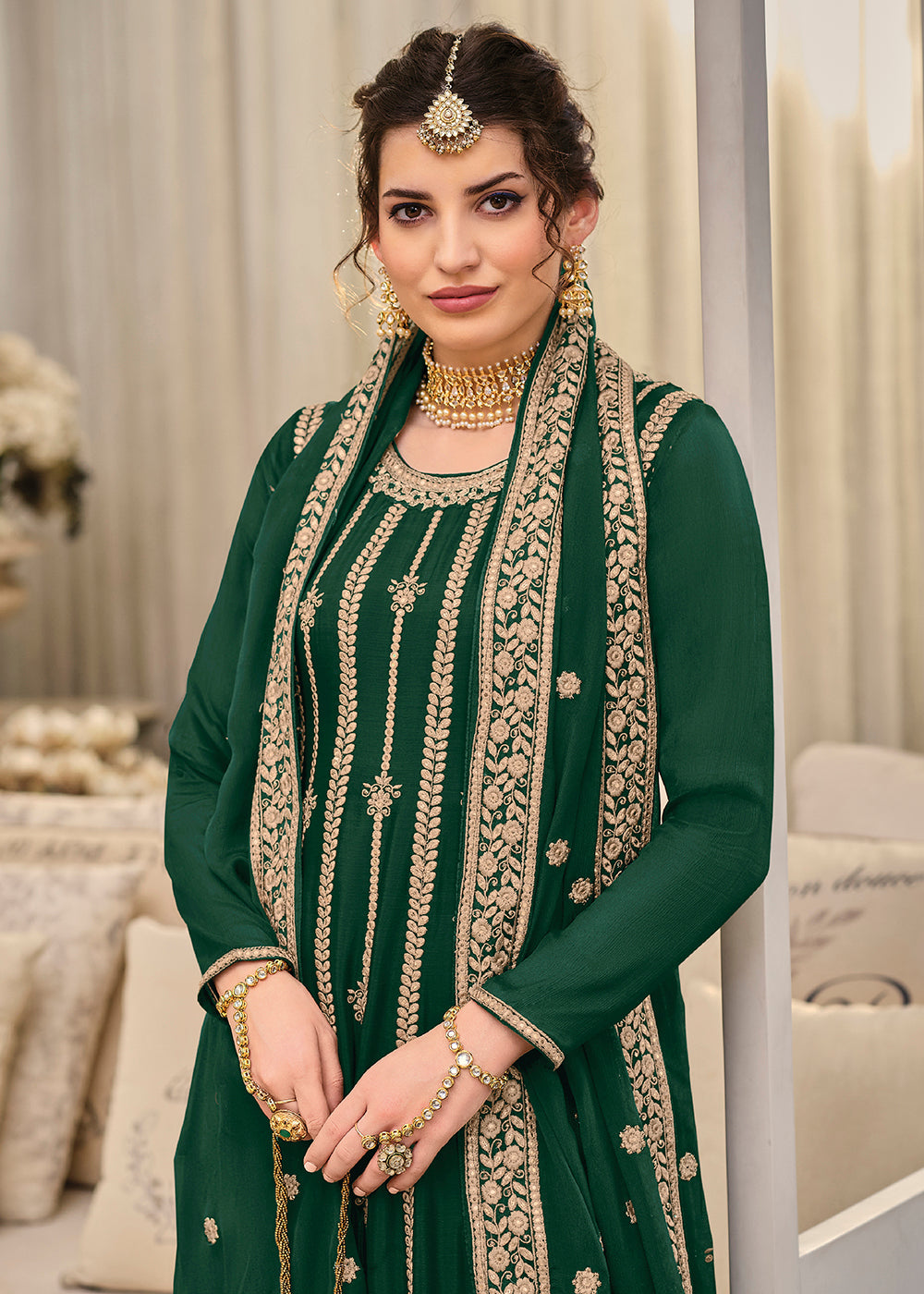 Buy Now Punjabi Style Enthralling Green Wedding Palazzo Suit Online in UK at Empress Clothing. 