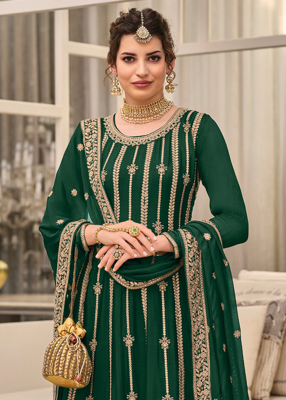 Buy Now Punjabi Style Enthralling Green Wedding Palazzo Suit Online in UK at Empress Clothing. 