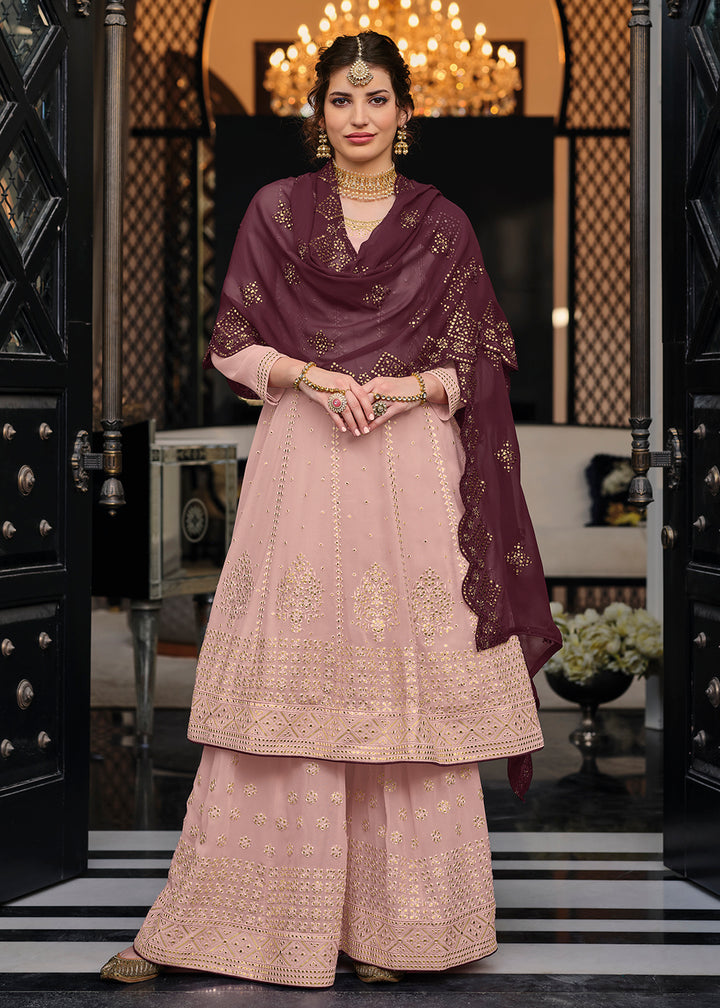 Buy Now Punjabi Style Intricate Pink Wedding Palazzo Suit Online in UK at Empress Clothing.