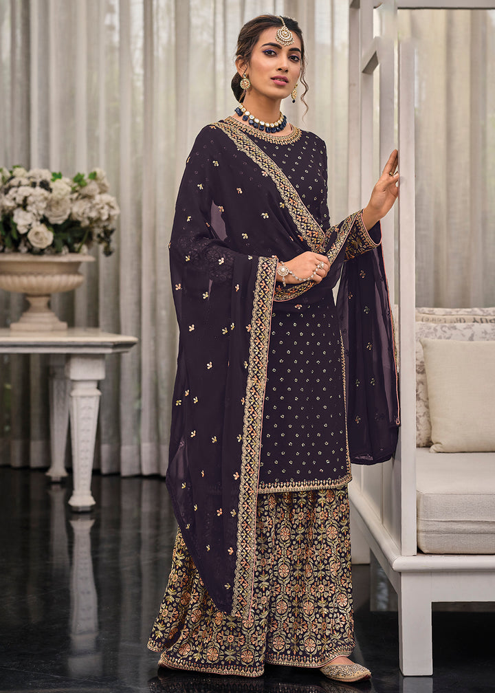 Buy Now Purple Chinon & Georgette Designer Palazzo Salwar Suit Online in USA, UK, Canada, Germany & Worldwide at Empress Clothing. 