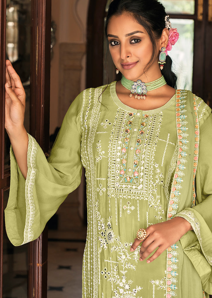 Buy Now Pakistani Style Delicate Green Function Wear Salwar Suit Online in Canada at Empress Clothing.
