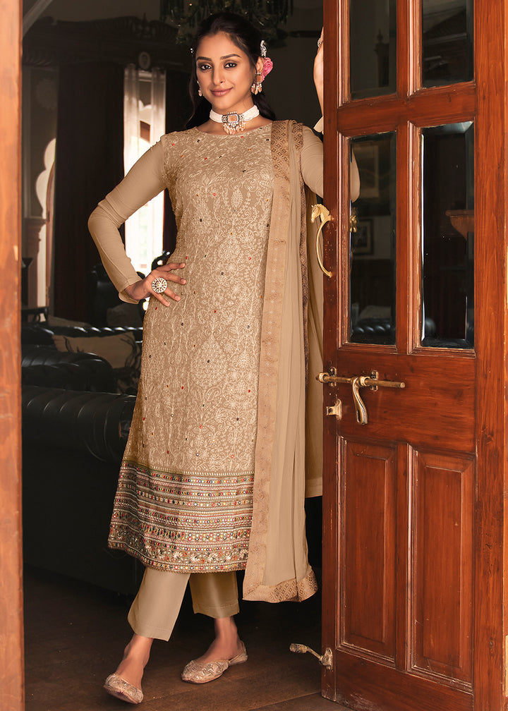 Buy Now Pakistani Style Chikoo Beige Function Wear Salwar Suit Online in Canada at Empress Clothing.