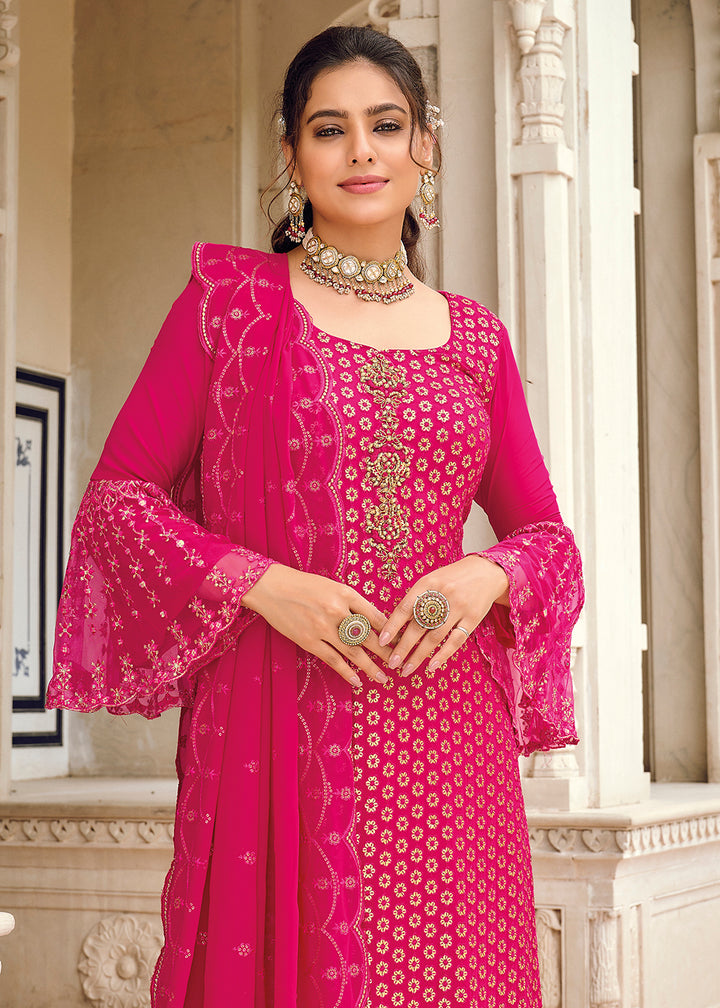 Buy Now Hot Pink Embroidered Georgette Ceremonial Salwar Suit Online in USA, UK, Canada & Worldwide at Empress Clothing.