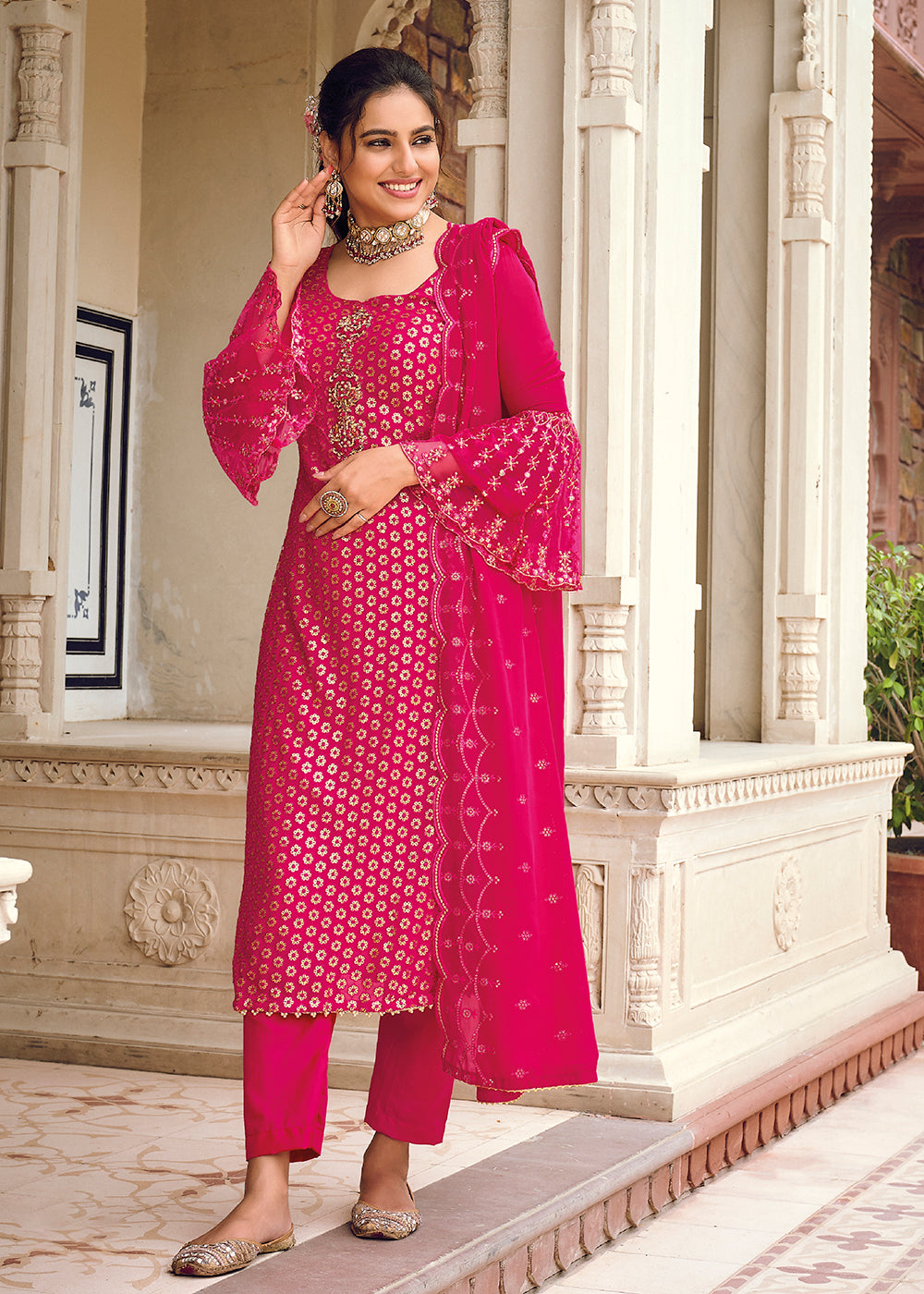 Buy Grey and Rose Pink Trendy Churidar Salwar Kameez Online