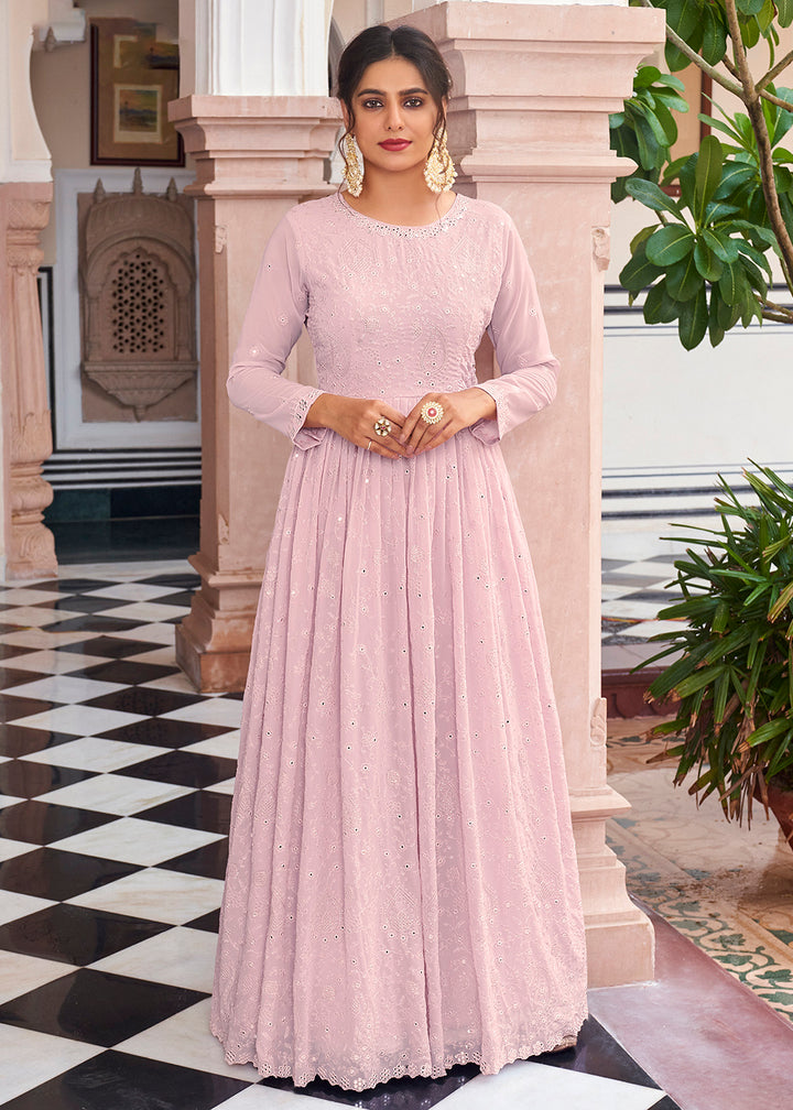 Buy Now Blush Pink Pretty Embellished Work Anarkali Dress Online in USA, UK, Australia, New Zealand, Canada & Worldwide at Empress Clothing. 