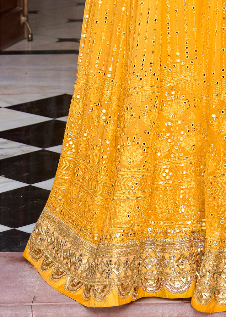 Buy Now Gold Yellow Pretty Embellished Work Anarkali Dress Online in USA, UK, Australia, New Zealand, Canada & Worldwide at Empress Clothing.