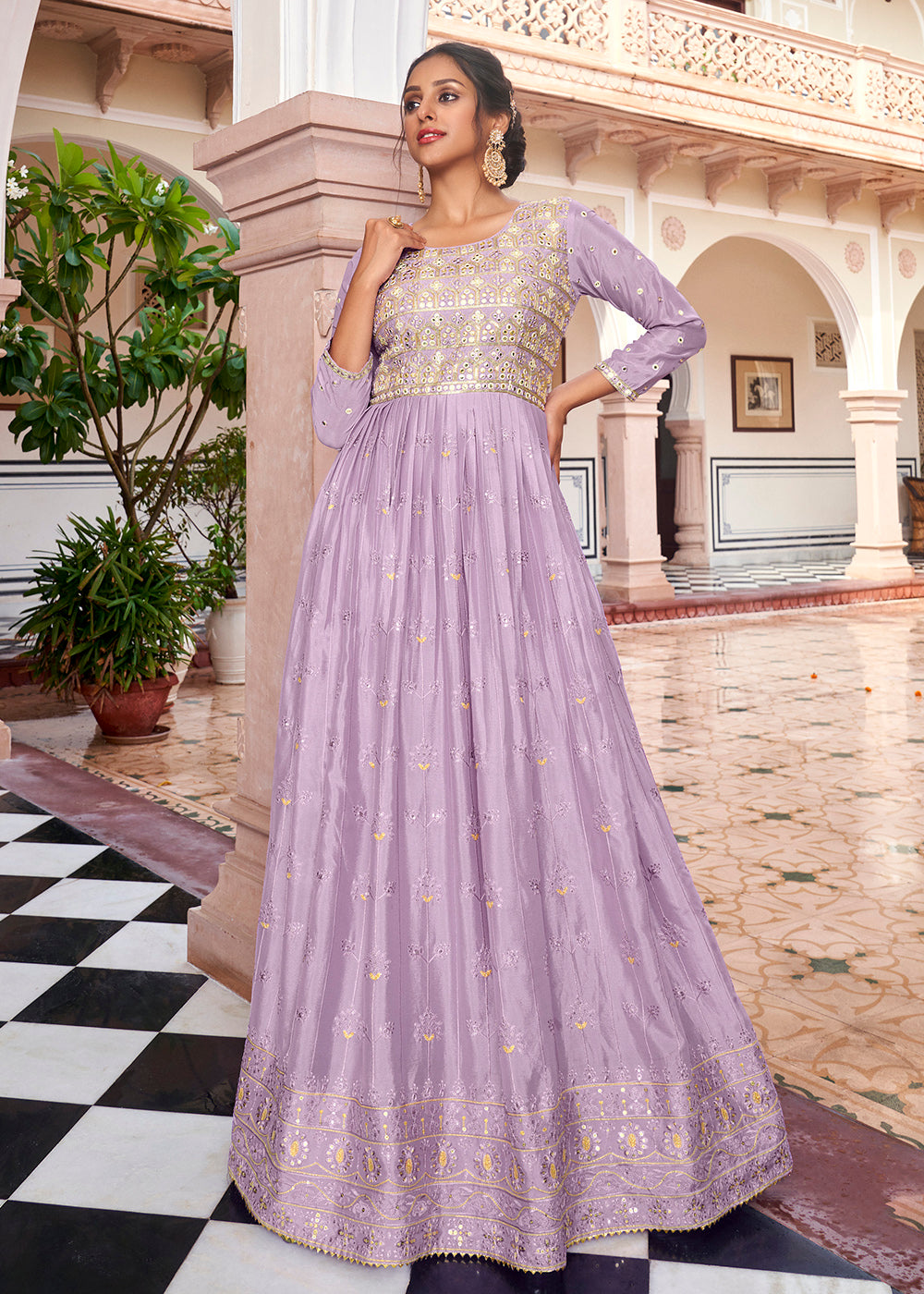 Buy Now Pastel Lilac Pretty Embellished Work Anarkali Dress Online in USA, UK, Australia, New Zealand, Canada & Worldwide at Empress Clothing.
